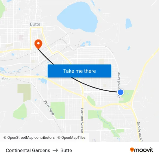 Continental Gardens to Butte map