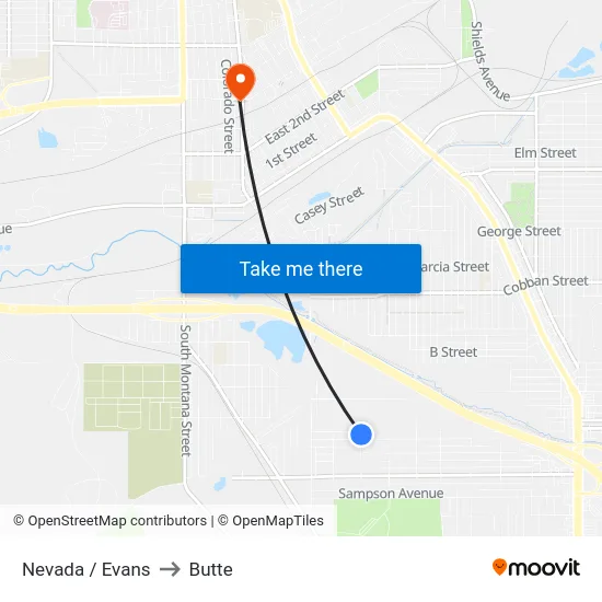 Nevada / Evans to Butte map