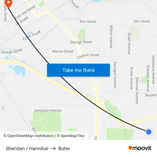 Sheridan / Hannibal to Butte map