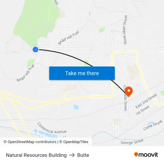 Natural Resources Building to Butte map