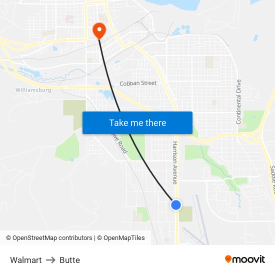 Walmart to Butte map