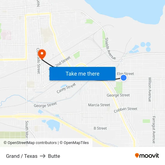 Grand / Texas to Butte map