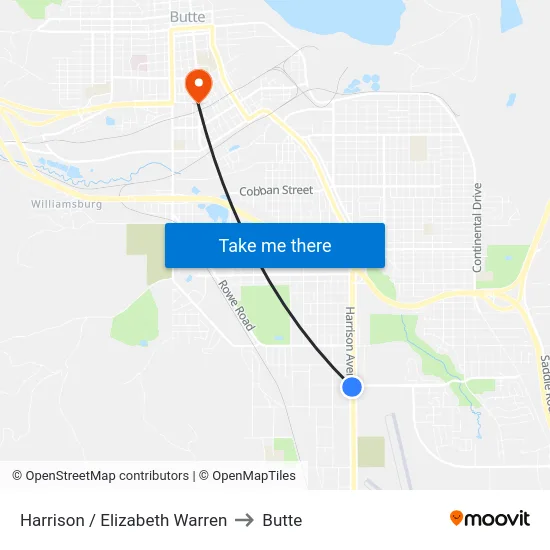 Harrison / Elizabeth Warren to Butte map