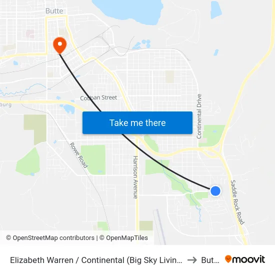 Elizabeth Warren / Continental (Big Sky Living) to Butte map