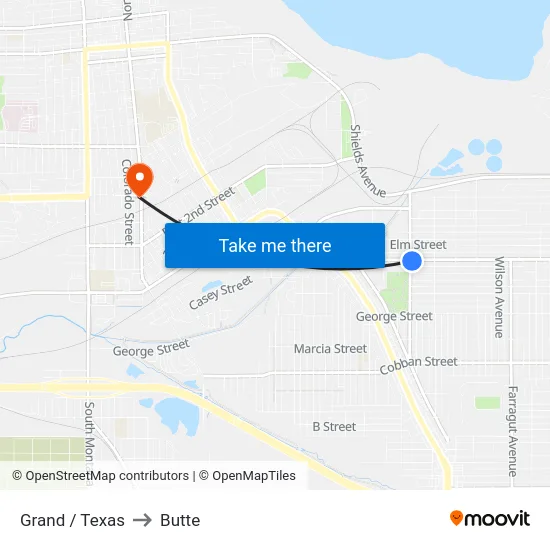 Grand / Texas to Butte map