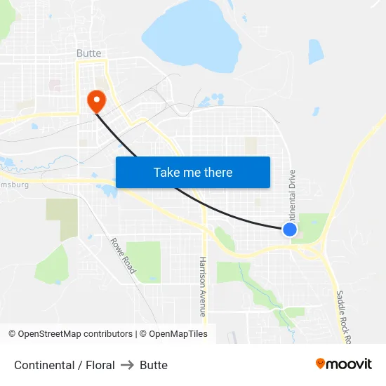 Continental / Floral to Butte map