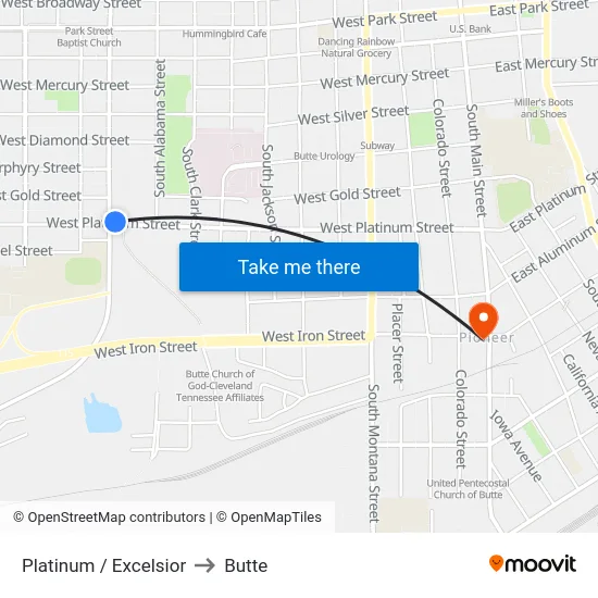 Platinum / Excelsior to Butte map