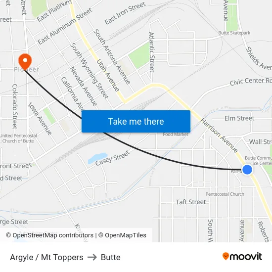 Argyle / Mt Toppers to Butte map
