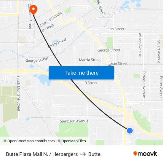 Butte Plaza Mall N. / Herbergers to Butte map