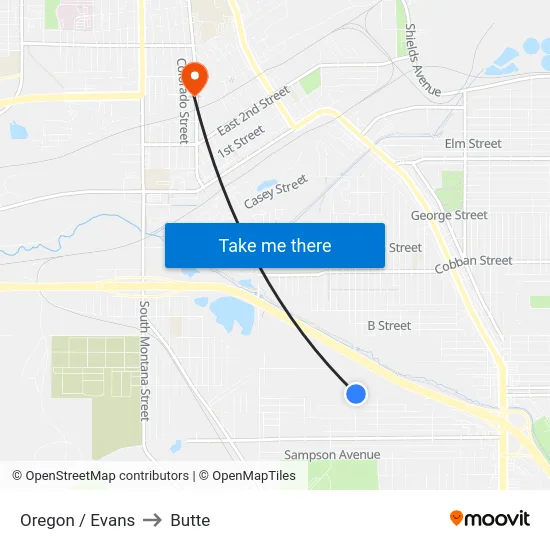 Oregon / Evans to Butte map