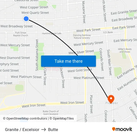 Granite / Excelsior to Butte map