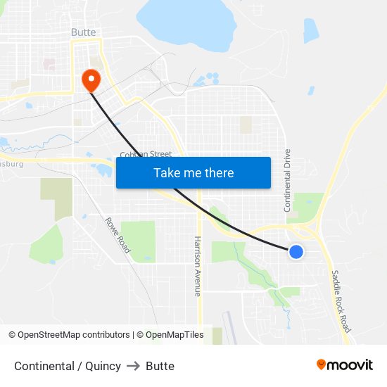 Continental / Quincy to Butte map