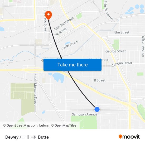 Dewey / Hill to Butte map