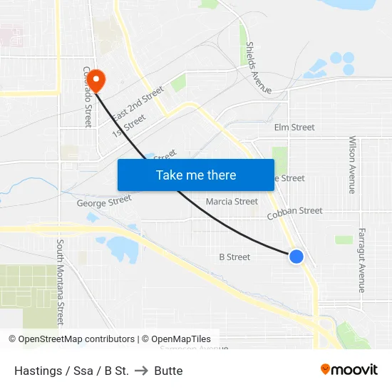 Hastings / Ssa / B St. to Butte map