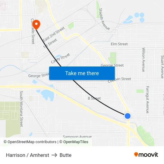 Harrison / Amherst to Butte map