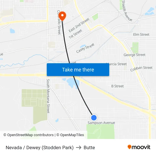 Nevada / Dewey (Stodden Park) to Butte map