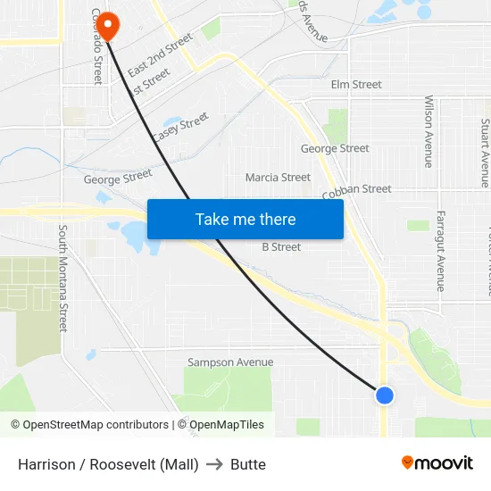 Harrison / Roosevelt (Mall) to Butte map