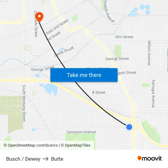 Busch / Dewey to Butte map