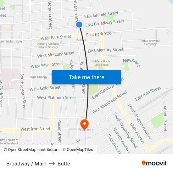 Broadway / Main to Butte map