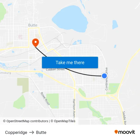 Copperidge to Butte map