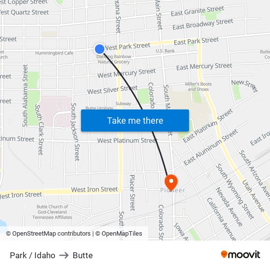 Park / Idaho to Butte map