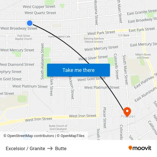 Excelsior / Granite to Butte map