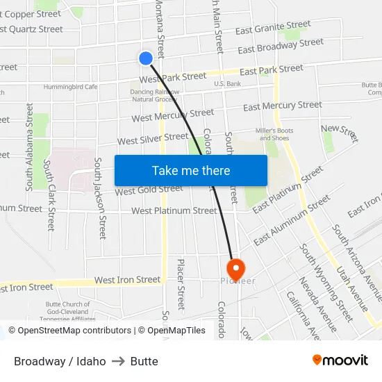 Broadway / Idaho to Butte map