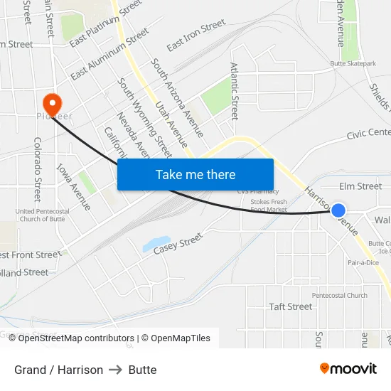 Grand / Harrison to Butte map
