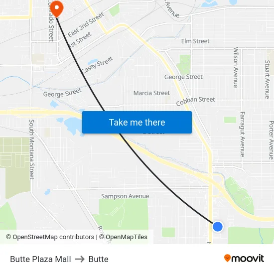 Butte Plaza Mall to Butte map