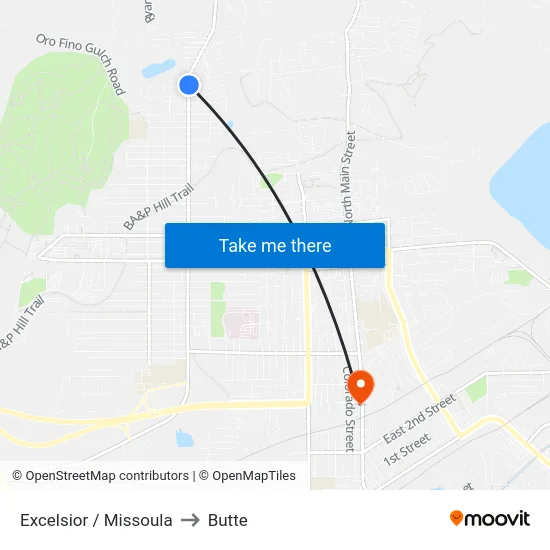 Excelsior / Missoula to Butte map