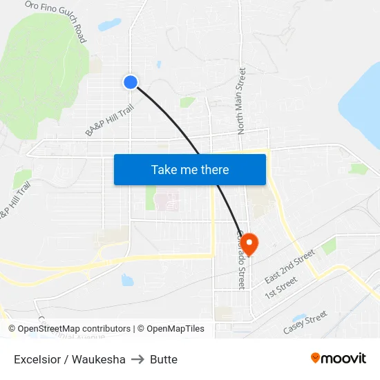 Excelsior / Waukesha to Butte map