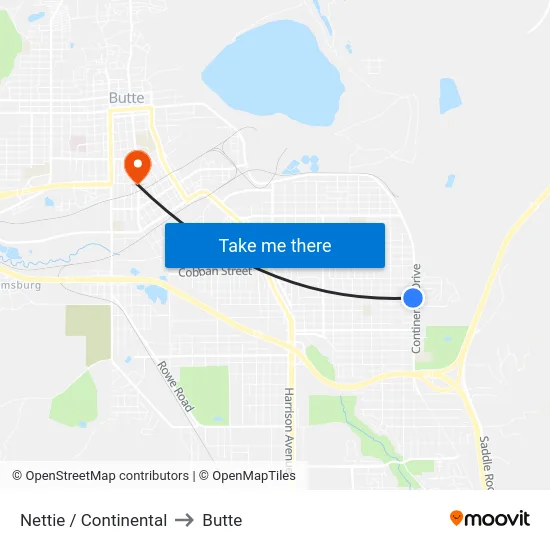 Nettie / Continental to Butte map