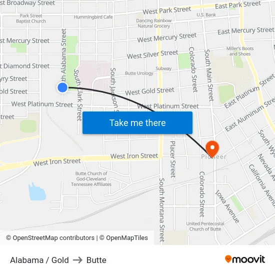 Alabama / Gold to Butte map