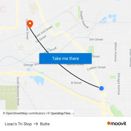 Lisac's Tri Stop to Butte map