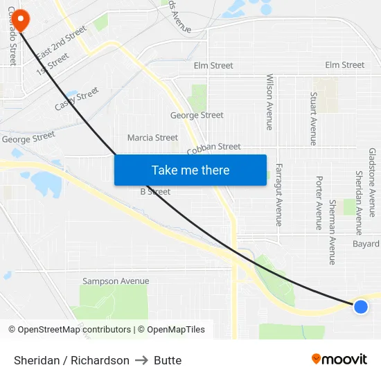 Sheridan / Richardson to Butte map