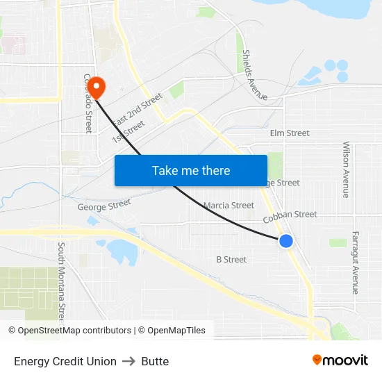 Energy Credit Union to Butte map