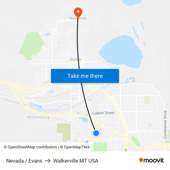 Nevada / Evans to Walkerville MT USA map