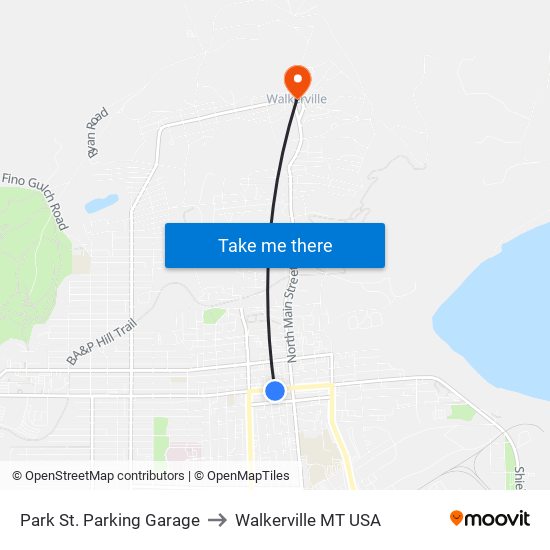 Park St. Parking Garage to Walkerville MT USA map
