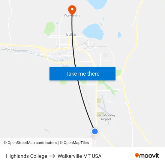Highlands College to Walkerville MT USA map