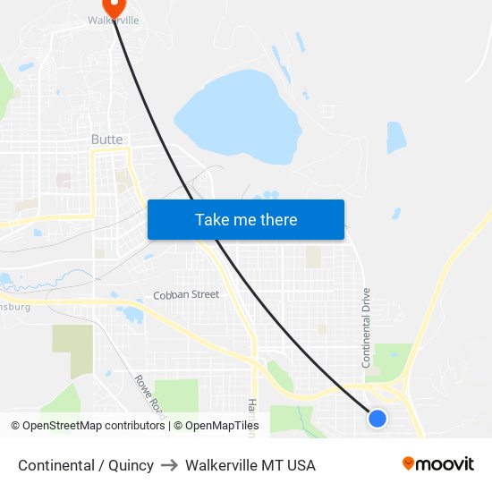 Continental / Quincy to Walkerville MT USA map