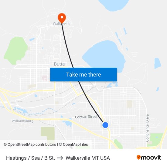 Hastings / Ssa / B St. to Walkerville MT USA map