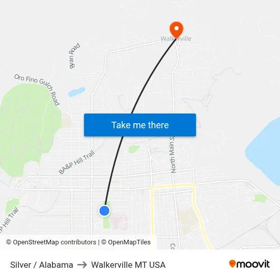 Silver / Alabama to Walkerville MT USA map