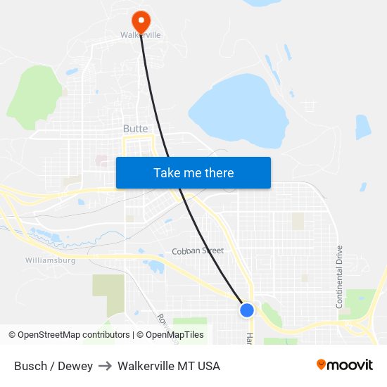 Busch / Dewey to Walkerville MT USA map