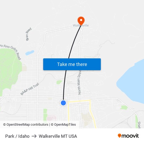 Park / Idaho to Walkerville MT USA map