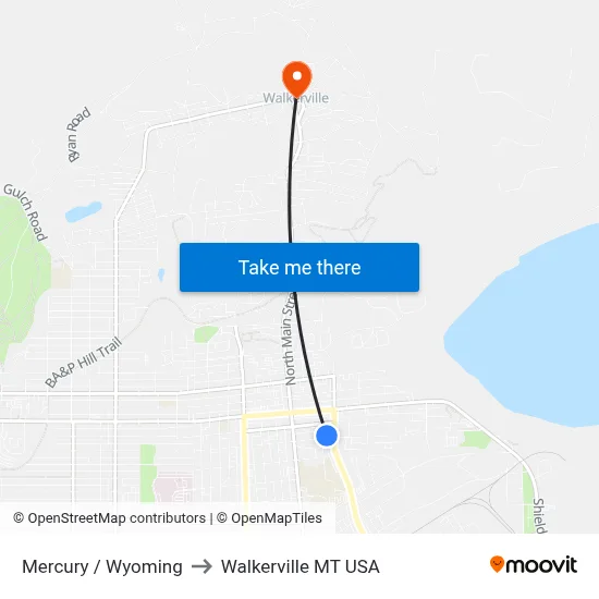 Mercury / Wyoming to Walkerville MT USA map