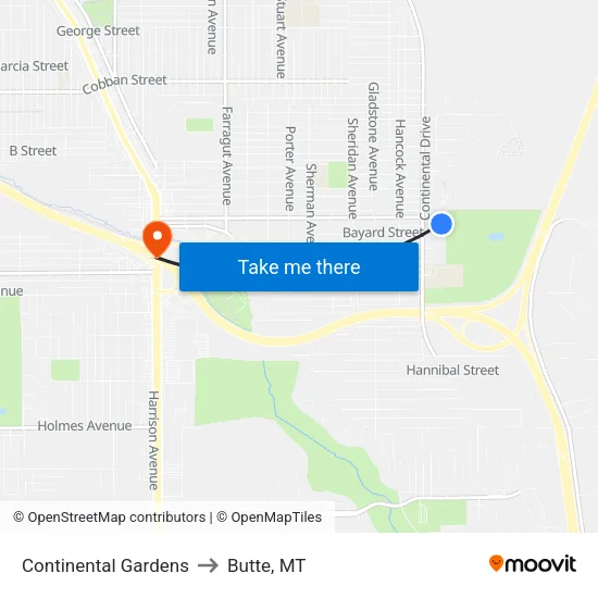 Continental Gardens to Butte, MT map