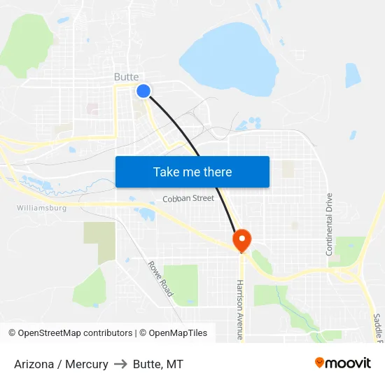 Arizona / Mercury to Butte, MT map