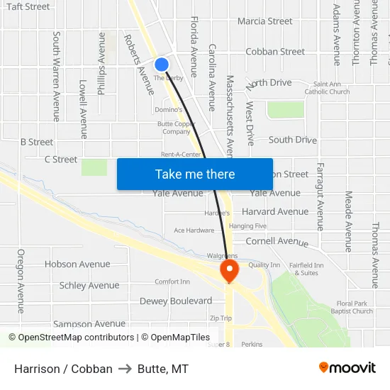 Harrison / Cobban to Butte, MT map