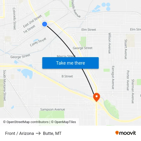 Front / Arizona to Butte, MT map