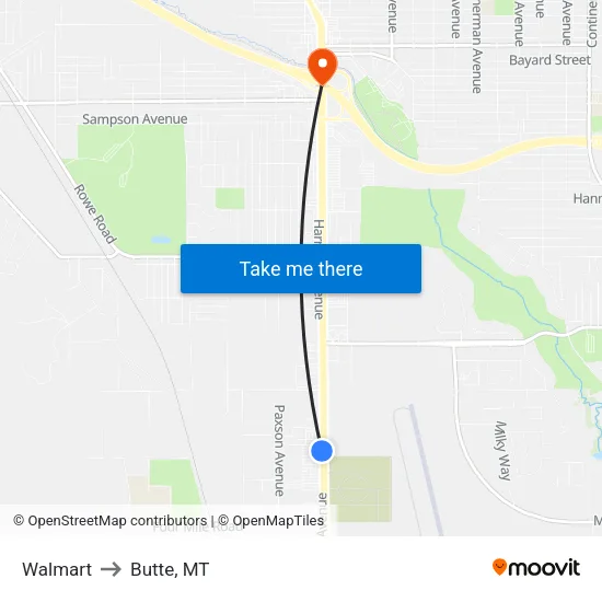 Walmart to Butte, MT map